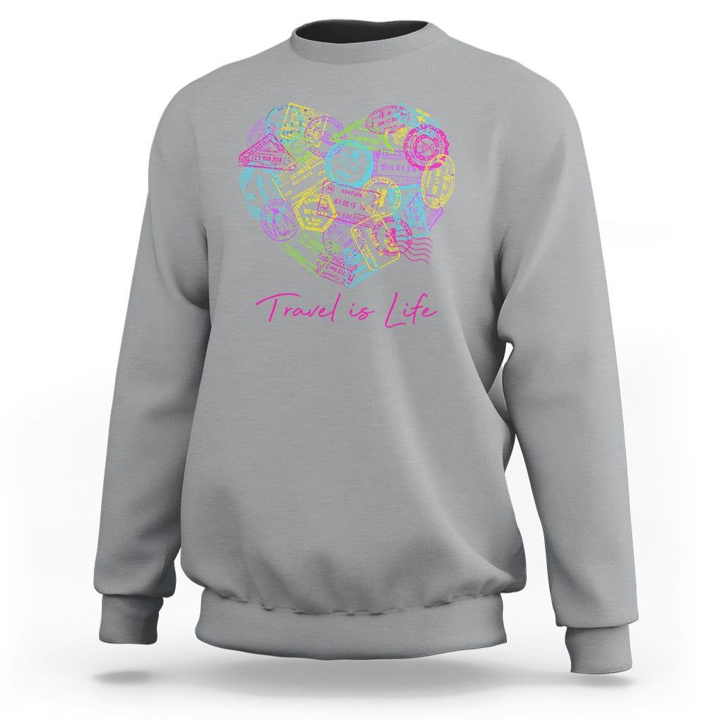 Travel Lover Sweatshirt Vintage Stamp Flight Travel Vacation Cruise Trip TS09 Sport Gray Printyourwear