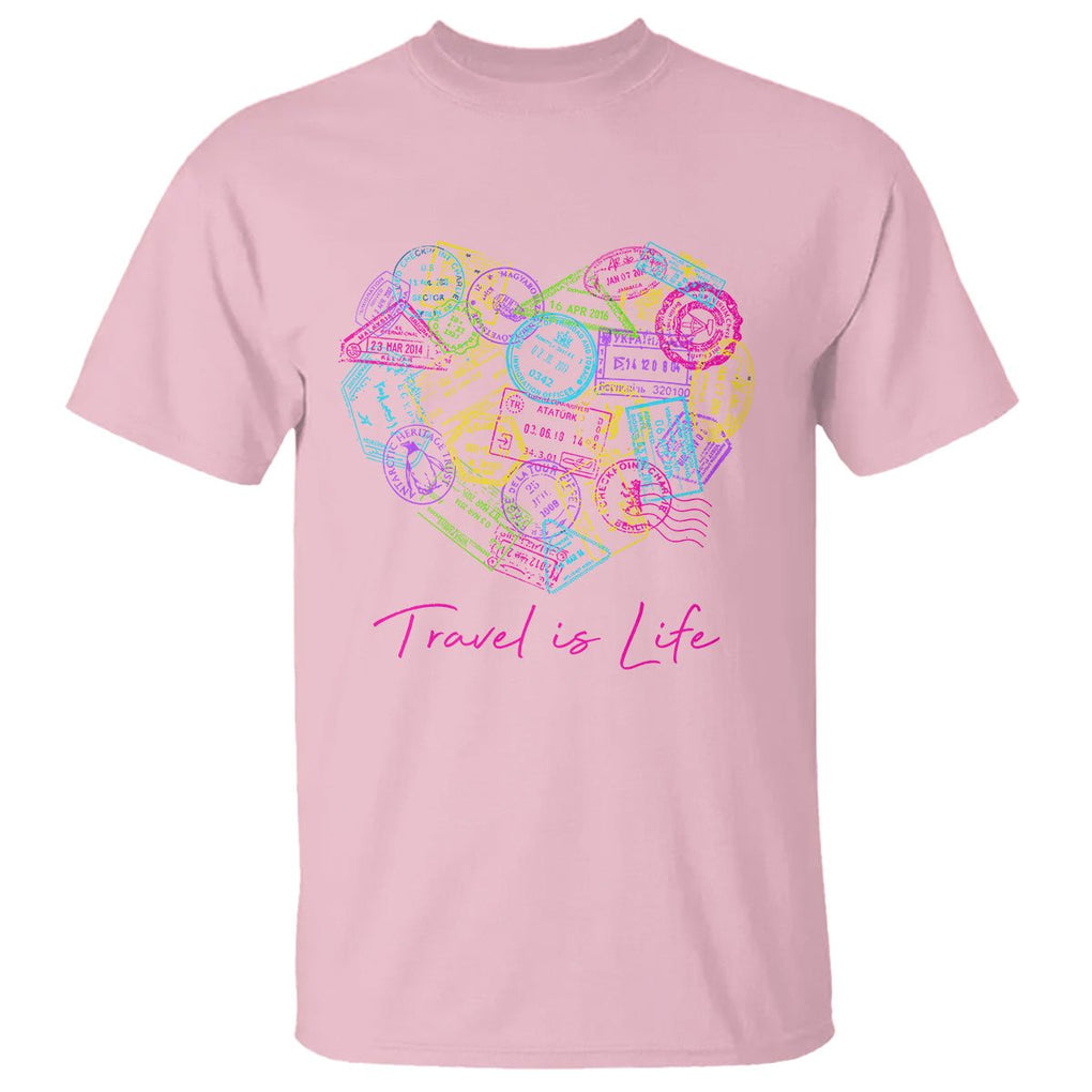 Travel Lover T Shirt Vintage Stamp Flight Travel Vacation Cruise Trip TS09 Light Pink Printyourwear