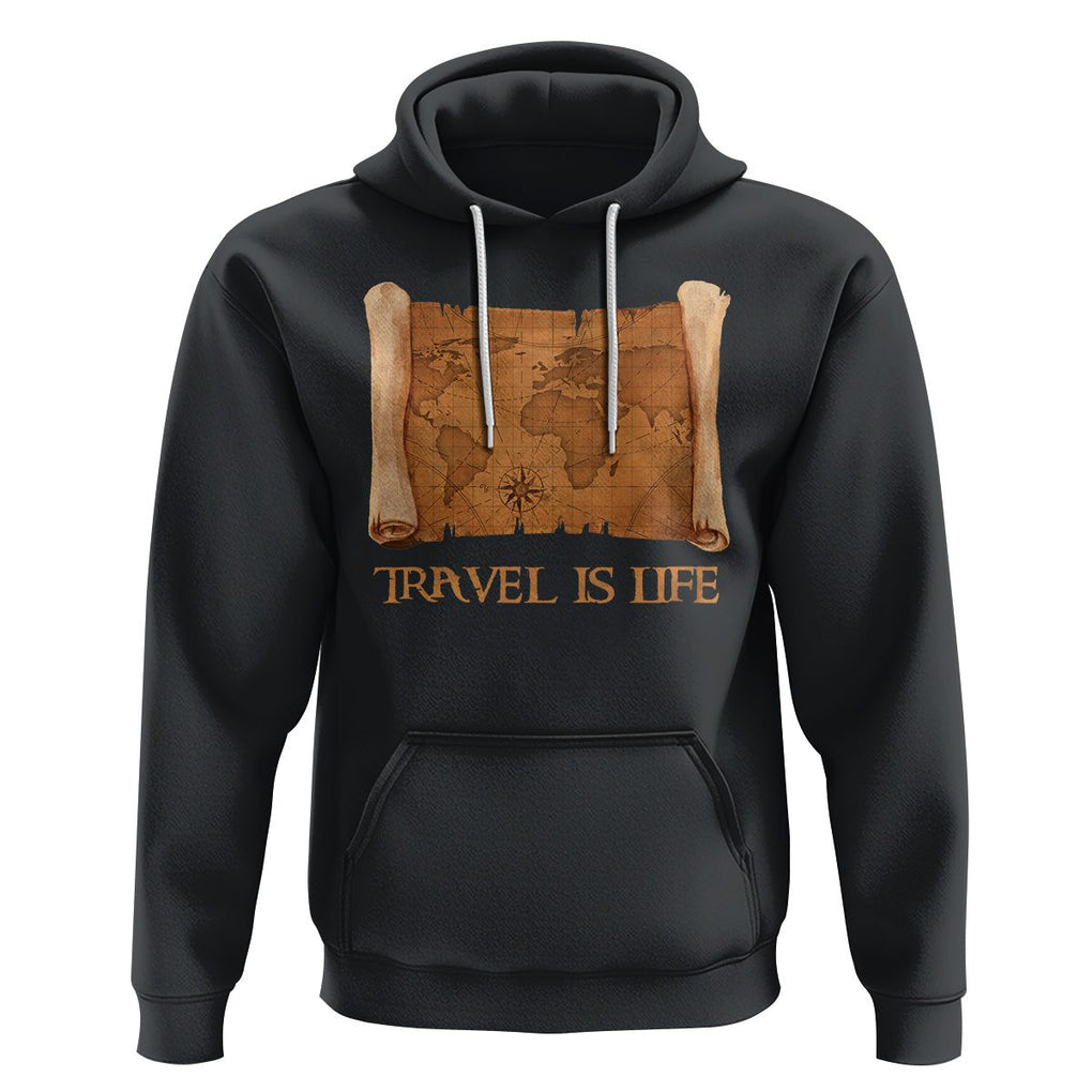 Travel is Life Hoodie Vintage World Map Traveling TS09 Black Printyourwear