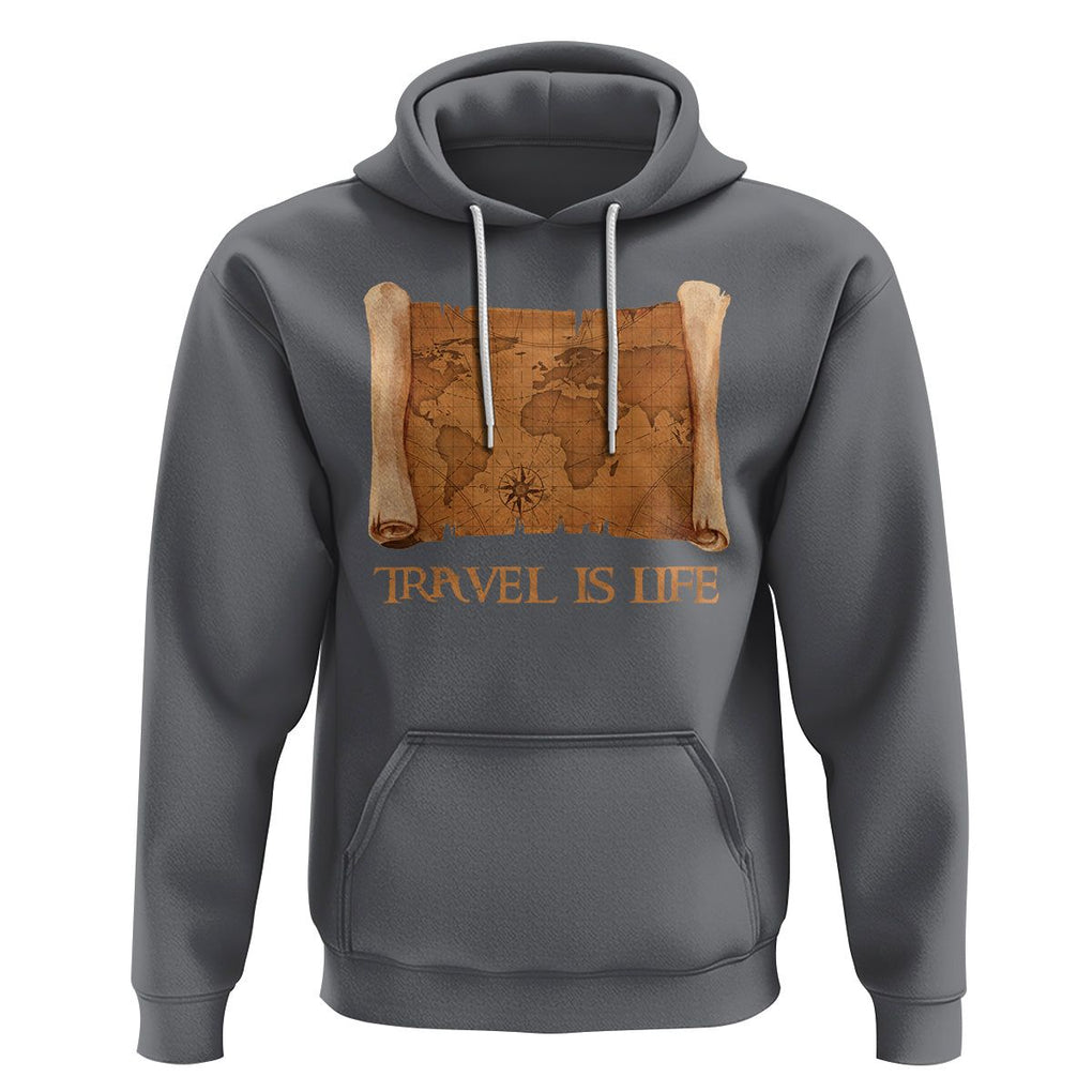 Travel is Life Hoodie Vintage World Map Traveling TS09 Charcoal Printyourwear