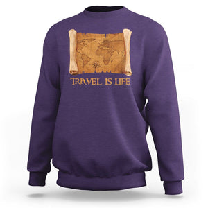 Travel is Life Sweatshirt Vintage World Map Traveling TS09 Purple Printyourwear
