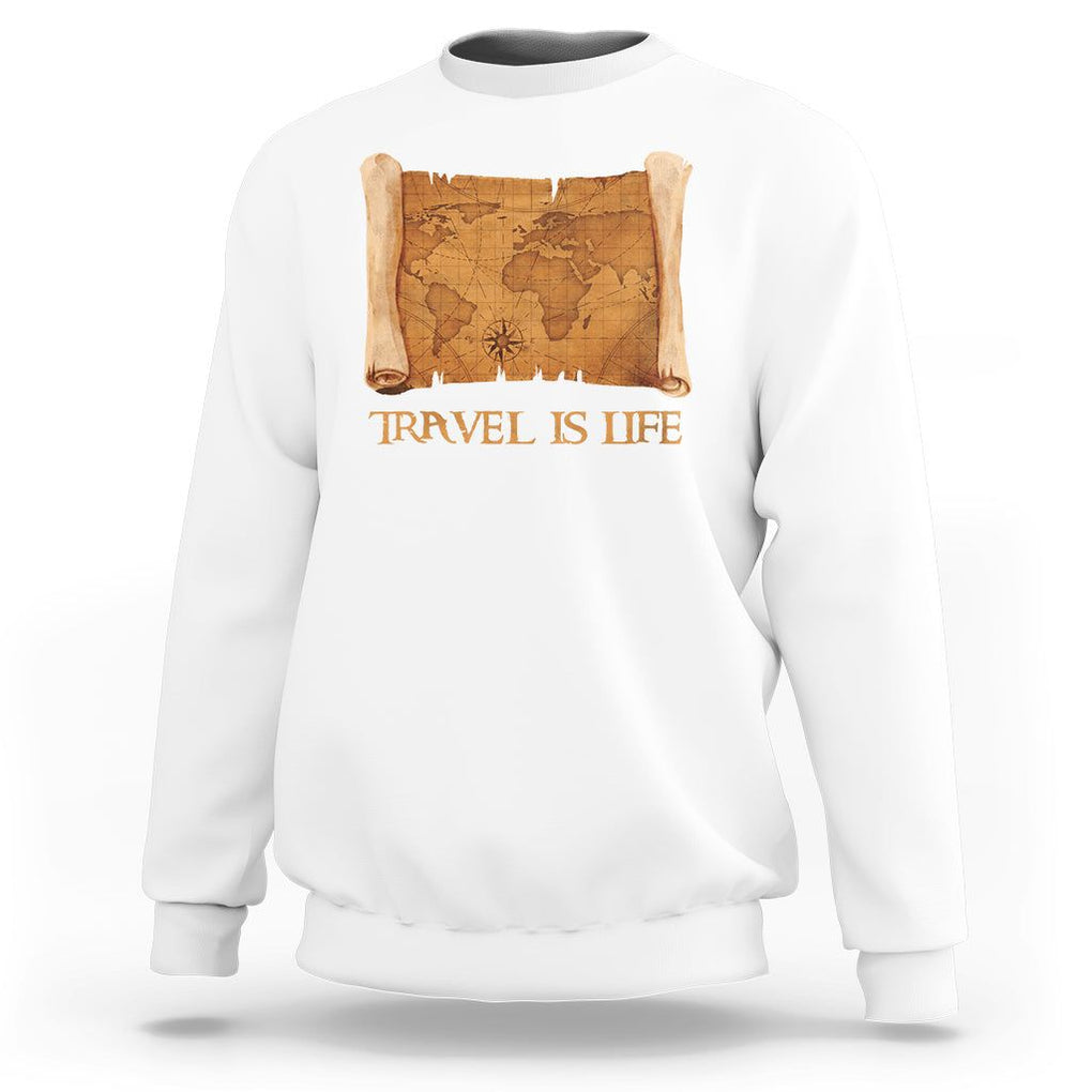Travel is Life Sweatshirt Vintage World Map Traveling TS09 White Printyourwear