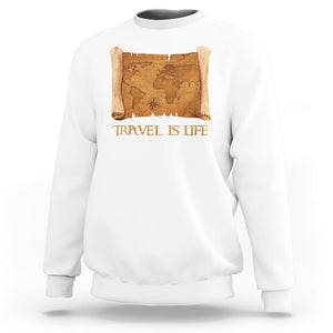 Travel is Life Sweatshirt Vintage World Map Traveling TS09 White Printyourwear