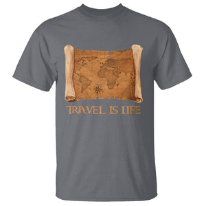 Travel is Life T Shirt Vintage World Map Traveling TS09 Charcoal Printyourwear