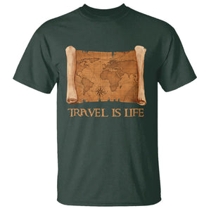 Travel is Life T Shirt Vintage World Map Traveling TS09 Dark Forest Green Printyourwear