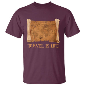 Travel is Life T Shirt Vintage World Map Traveling TS09 Maroon Printyourwear