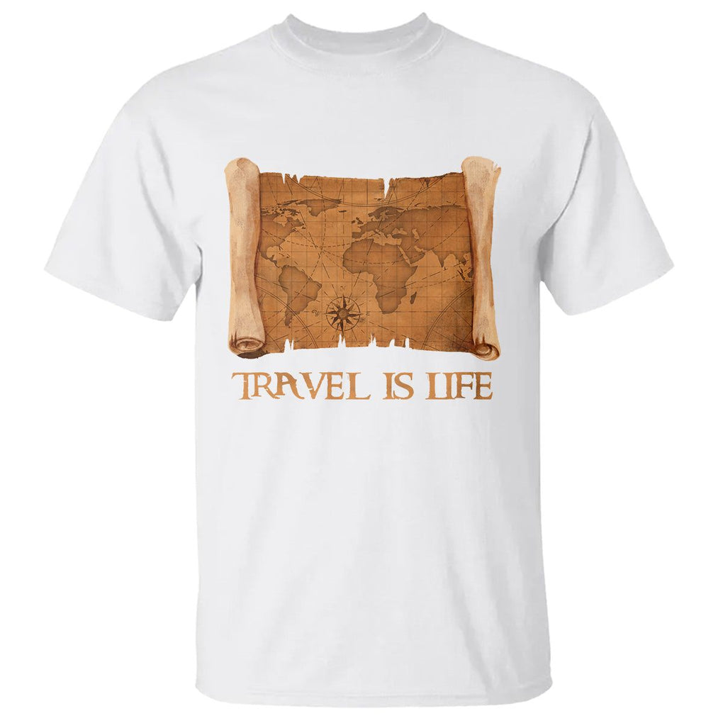 Travel is Life T Shirt Vintage World Map Traveling TS09 White Printyourwear