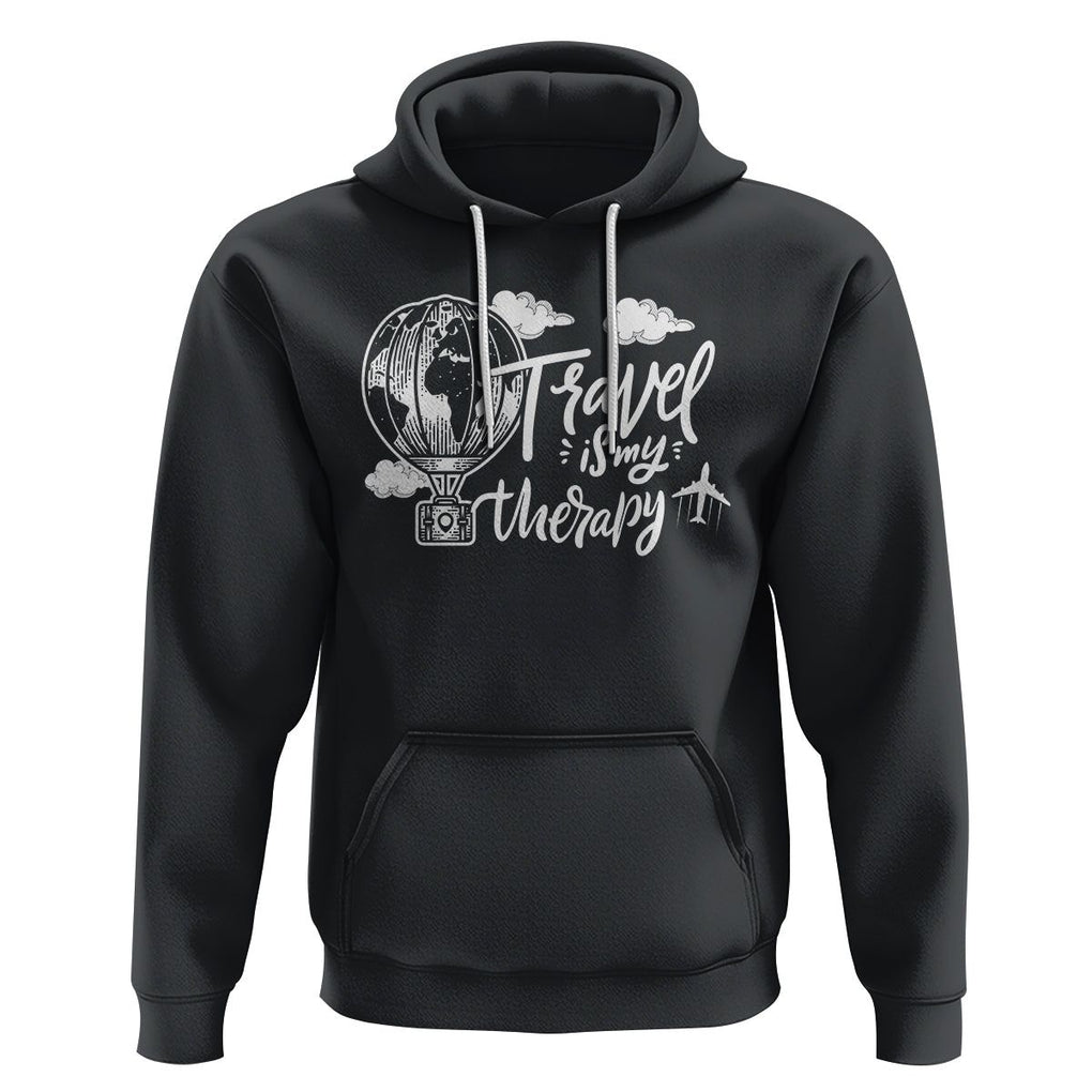Travel Is My Therapy Hoodie World Traveling TS09 Black Printyourwear