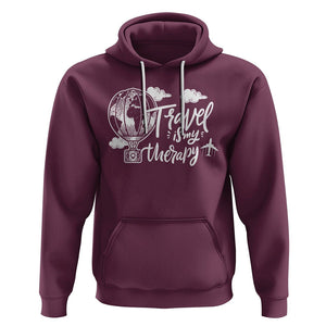 Travel Is My Therapy Hoodie World Traveling TS09 Maroon Printyourwear