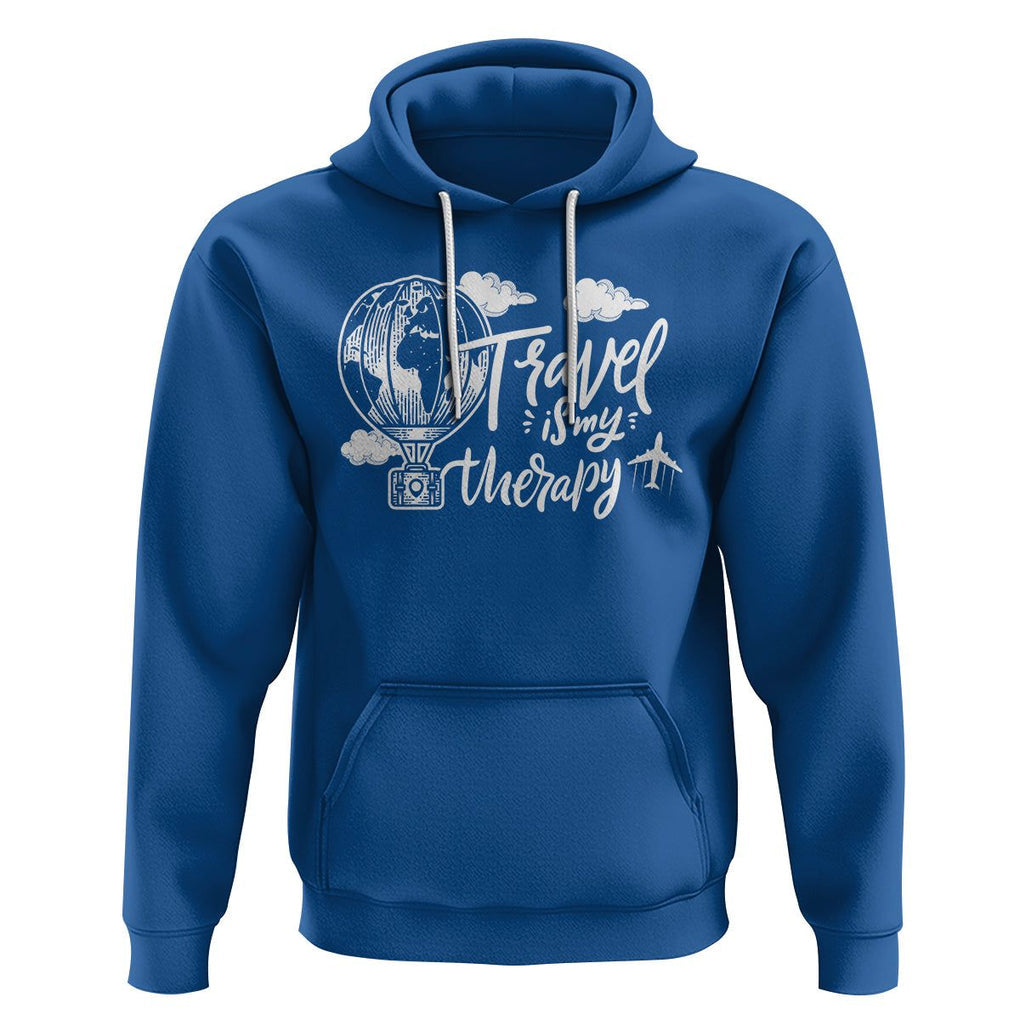 Travel Is My Therapy Hoodie World Traveling TS09 Royal Blue Printyourwear