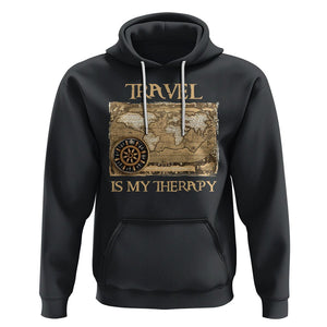 Travel Is My Therapy Hoodie Vintage World Map Traveling TS09 Black Printyourwear