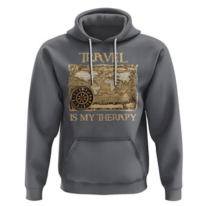 Travel Is My Therapy Hoodie Vintage World Map Traveling TS09 Charcoal Printyourwear