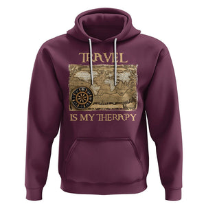 Travel Is My Therapy Hoodie Vintage World Map Traveling TS09 Maroon Printyourwear