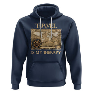 Travel Is My Therapy Hoodie Vintage World Map Traveling TS09 Navy Printyourwear