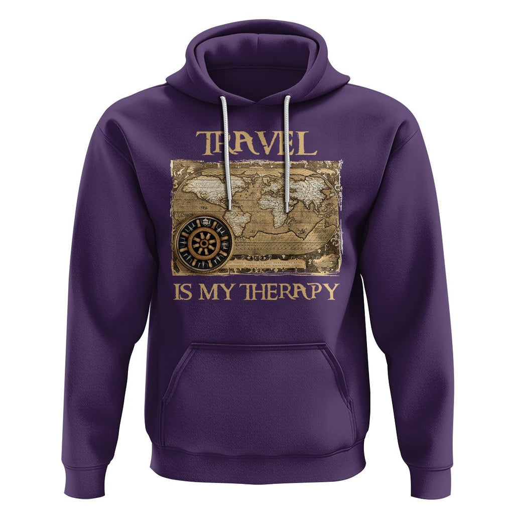 Travel Is My Therapy Hoodie Vintage World Map Traveling TS09 Purple Printyourwear