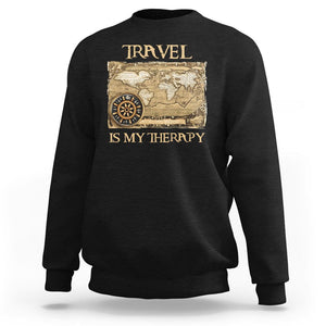 Travel Is My Therapy Sweatshirt Vintage World Map Traveling TS09 Black Printyourwear