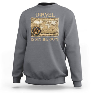 Travel Is My Therapy Sweatshirt Vintage World Map Traveling TS09 Charcoal Printyourwear