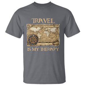 Travel Is My Therapy T Shirt Vintage World Map Traveling TS09 Charcoal Printyourwear