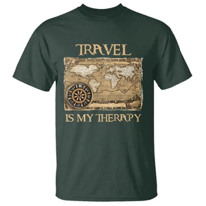 Travel Is My Therapy T Shirt Vintage World Map Traveling TS09 Dark Forest Green Printyourwear