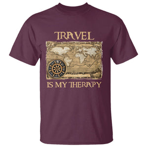 Travel Is My Therapy T Shirt Vintage World Map Traveling TS09 Maroon Printyourwear