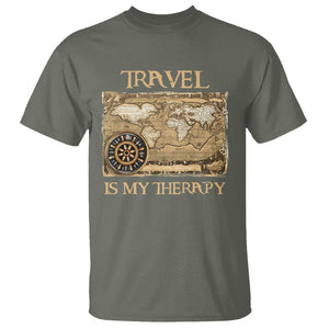Travel Is My Therapy T Shirt Vintage World Map Traveling TS09 Military Green Printyourwear