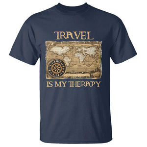Travel Is My Therapy T Shirt Vintage World Map Traveling TS09 Navy Printyourwear