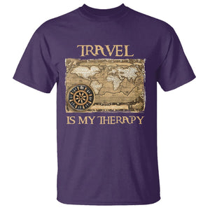 Travel Is My Therapy T Shirt Vintage World Map Traveling TS09 Purple Printyourwear