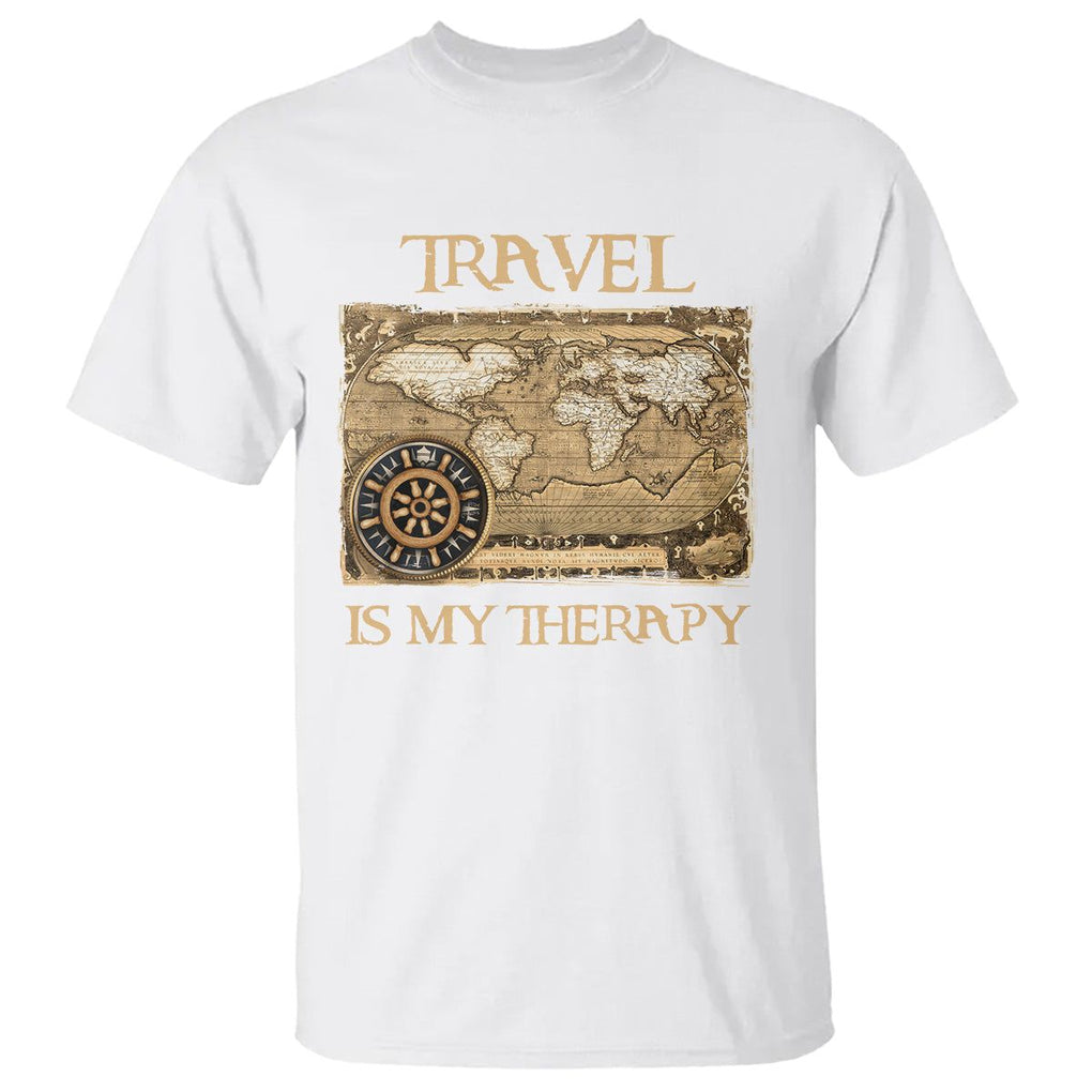 Travel Is My Therapy T Shirt Vintage World Map Traveling TS09 White Printyourwear
