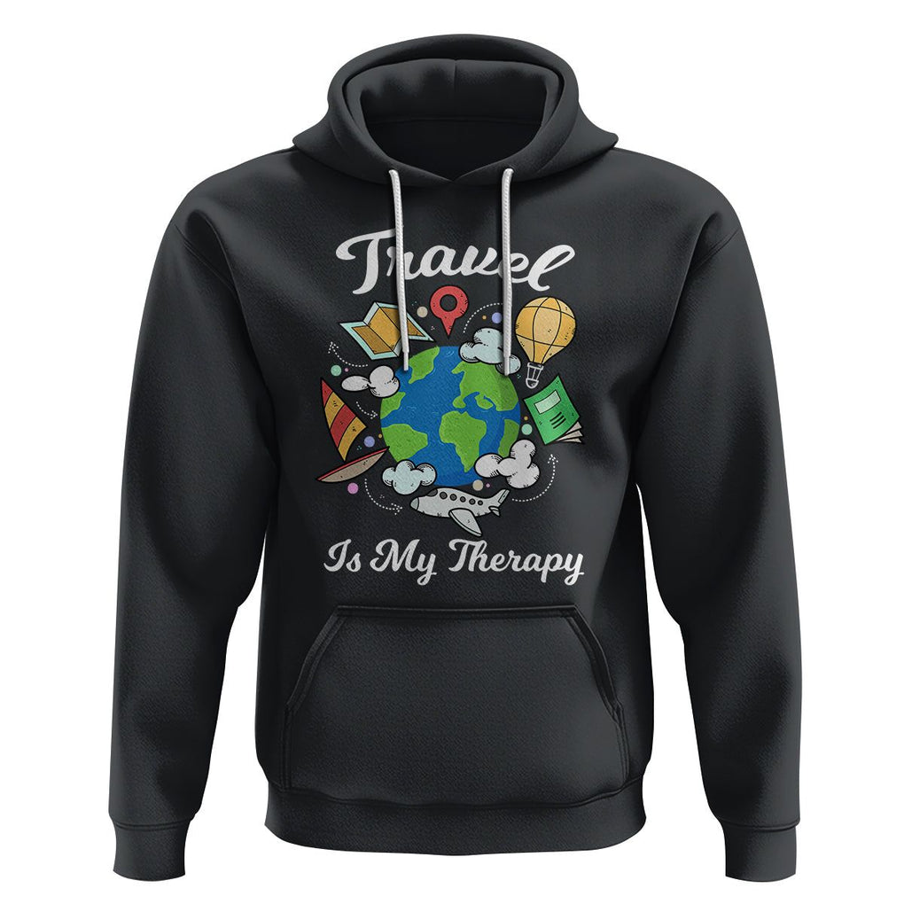 Travel Is My Therapy Hoodie World Traveling TS09 Black Printyourwear