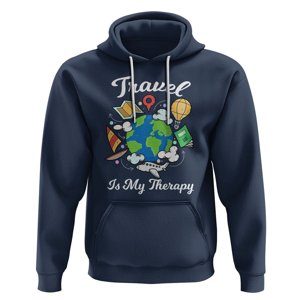 Travel Is My Therapy Hoodie World Traveling TS09 Navy Printyourwear