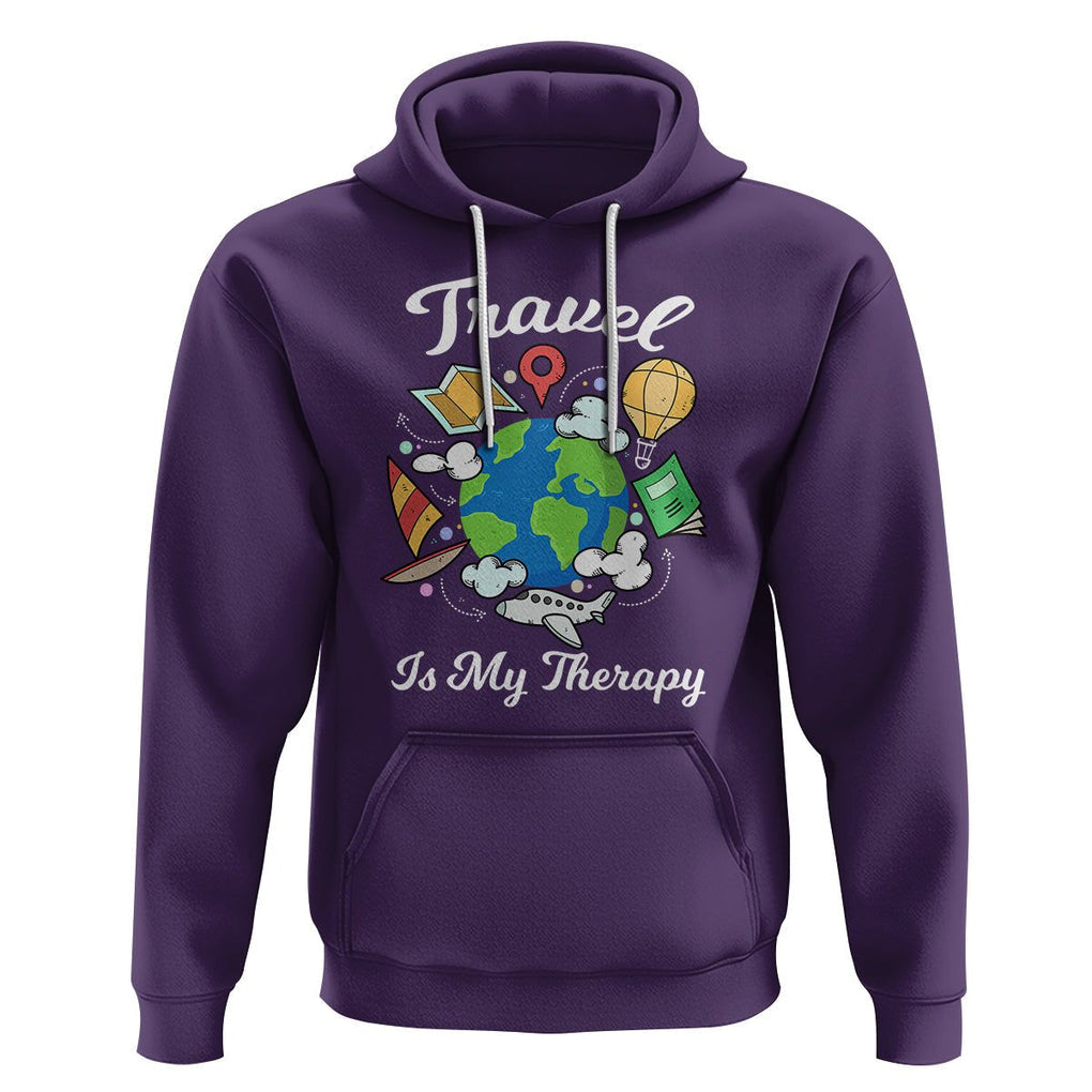 Travel Is My Therapy Hoodie World Traveling TS09 Purple Printyourwear