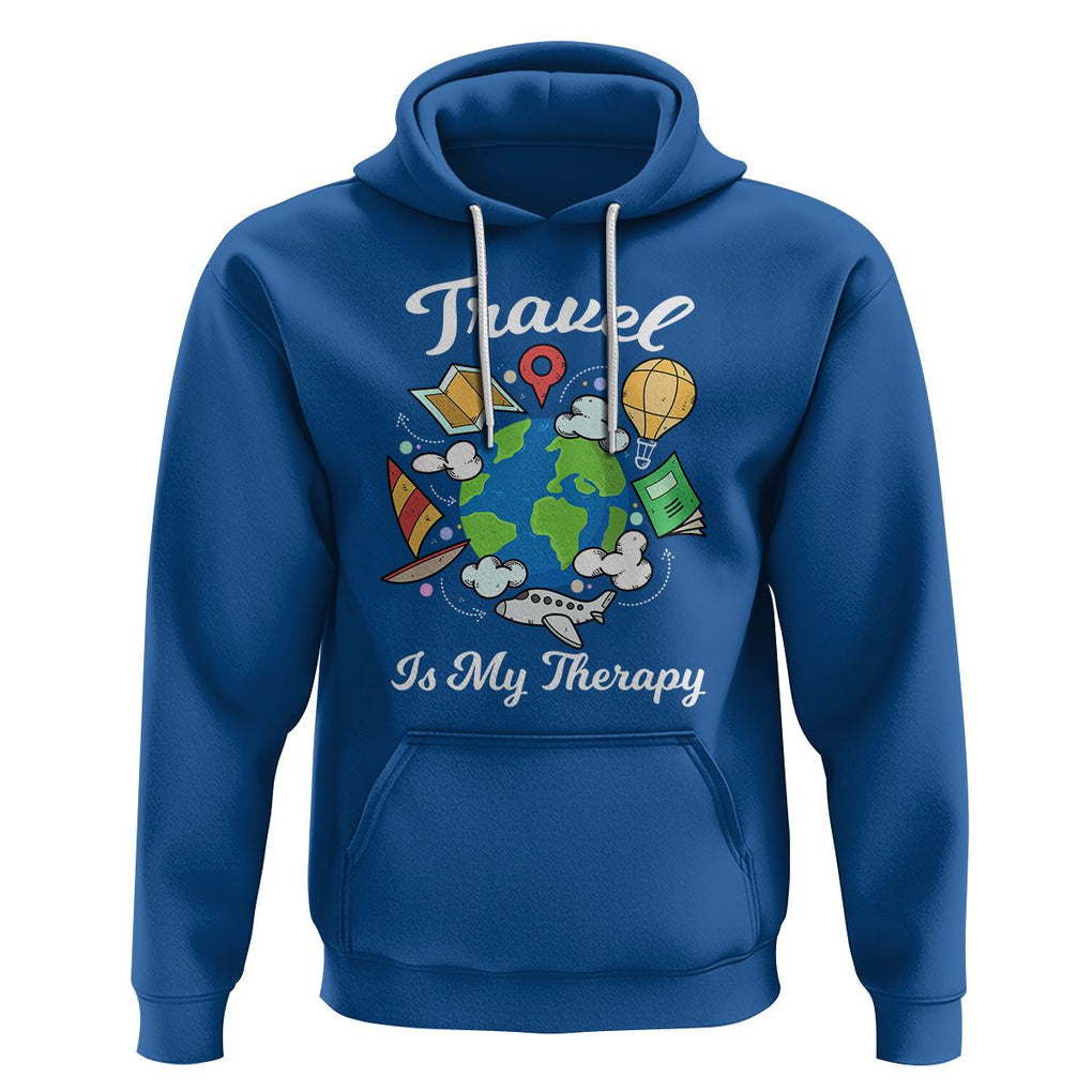 Travel Is My Therapy Hoodie World Traveling TS09 Royal Blue Printyourwear