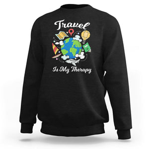 Travel Is My Therapy Sweatshirt World Traveling TS09 Black Printyourwear