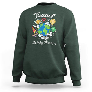 Travel Is My Therapy Sweatshirt World Traveling TS09 Dark Forest Green Printyourwear