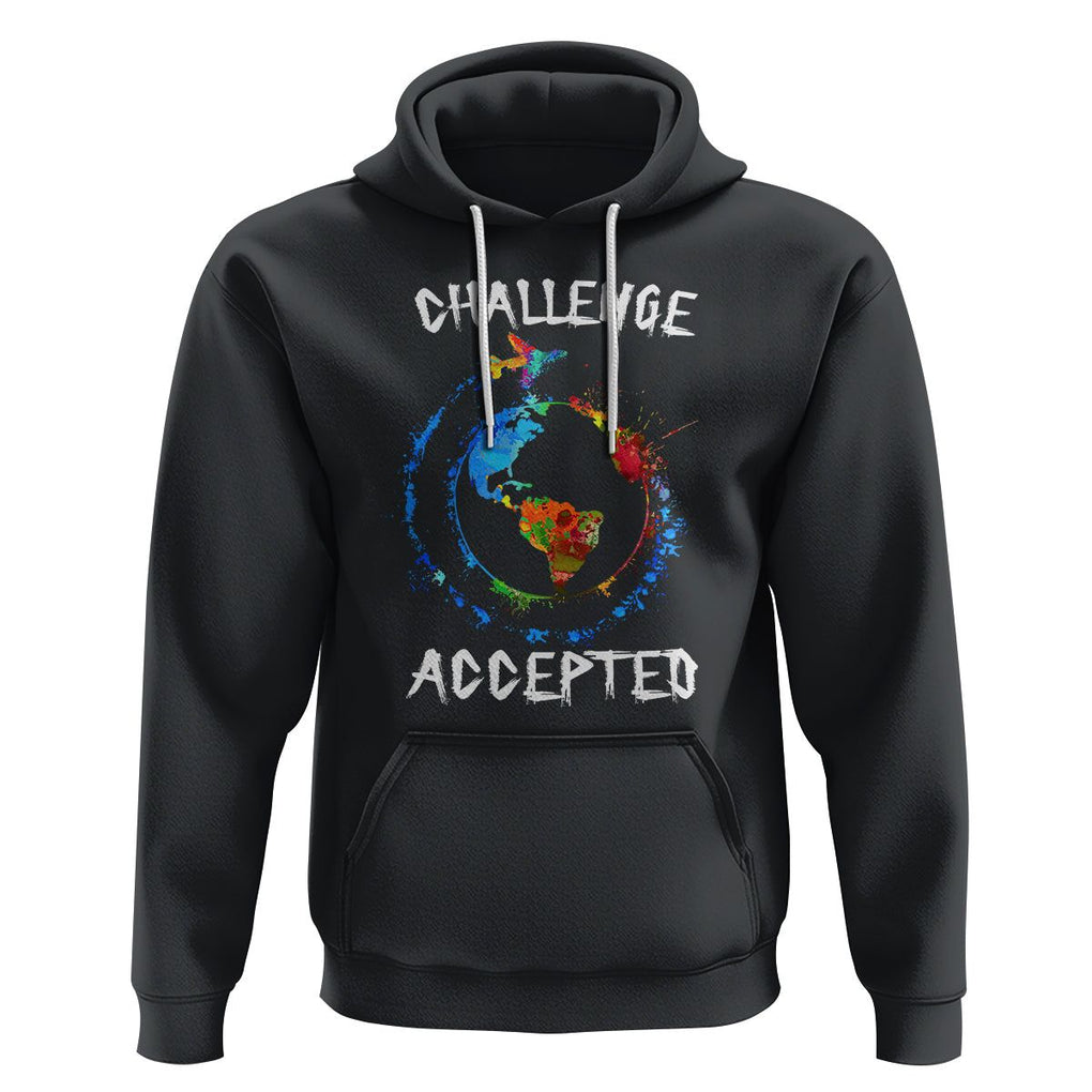 Travel Lover Hoodie Challenge Accepted World Map Traveling TS09 Black Printyourwear
