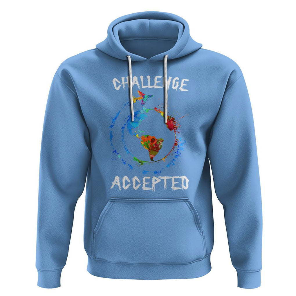 Travel Lover Hoodie Challenge Accepted World Map Traveling TS09 Carolina Blue Printyourwear