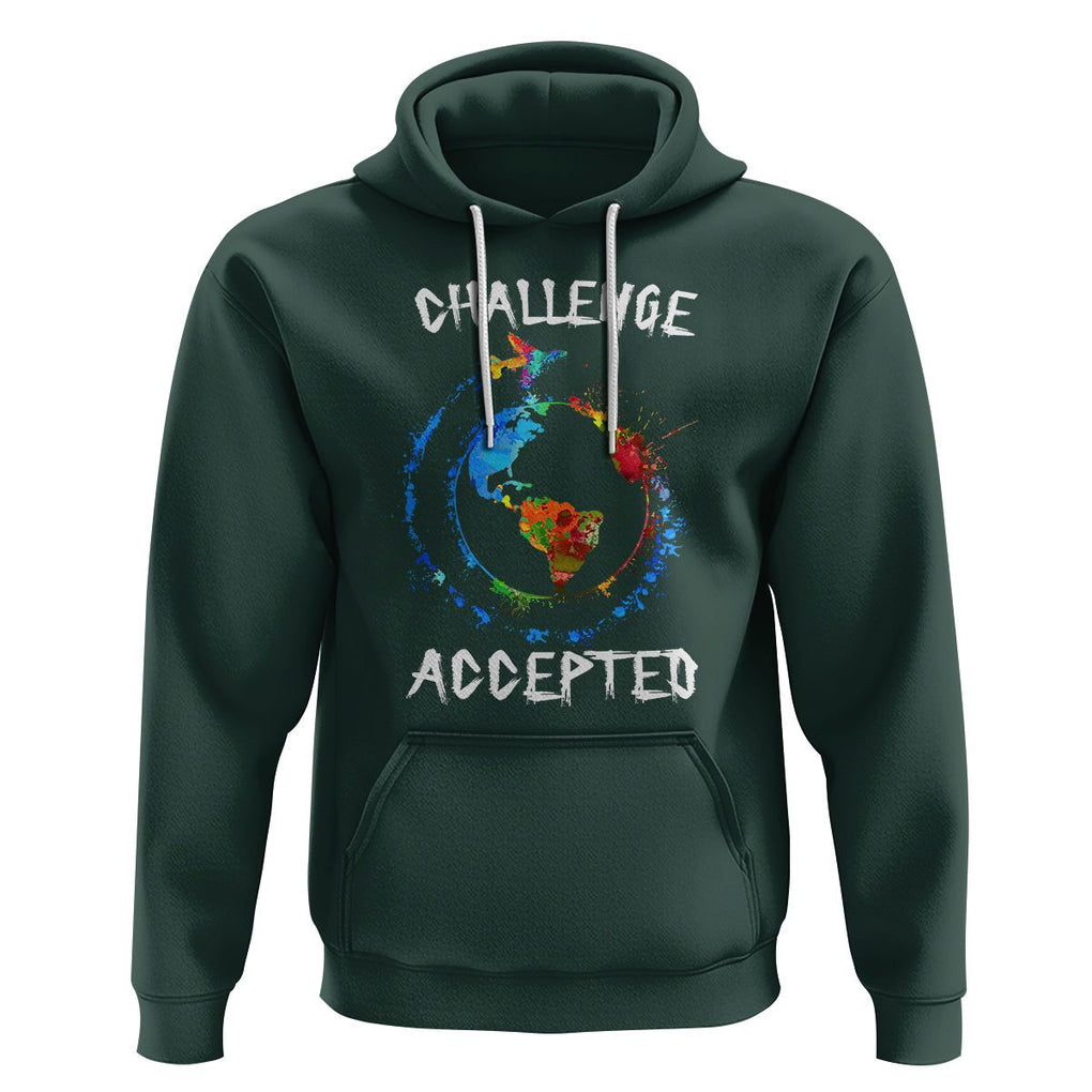 Travel Lover Hoodie Challenge Accepted World Map Traveling TS09 Dark Forest Green Printyourwear