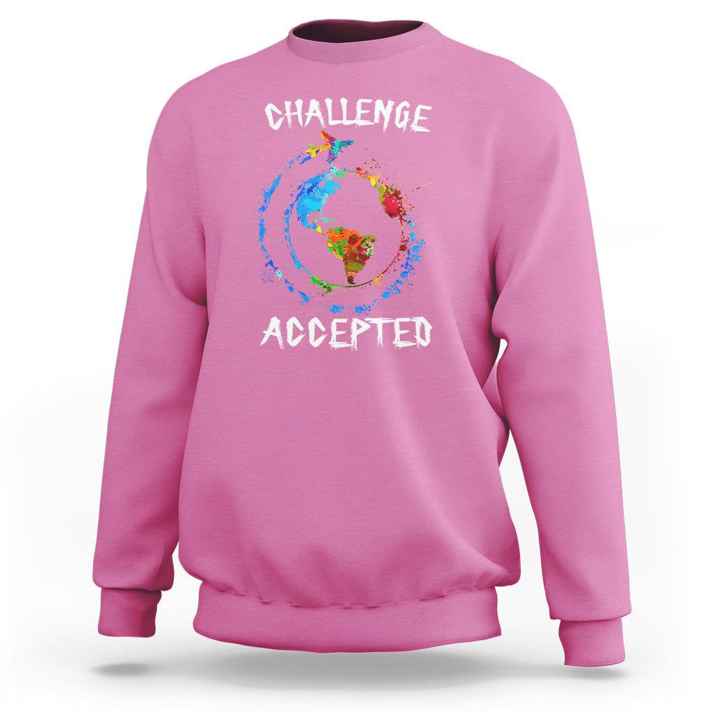 Travel Lover Sweatshirt Challenge Accepted World Map Traveling TS09 Azalea Printyourwear