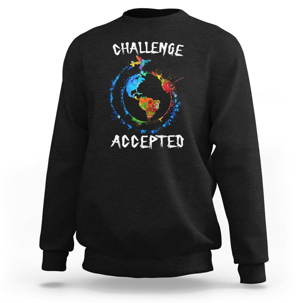 Travel Lover Sweatshirt Challenge Accepted World Map Traveling TS09 Black Printyourwear