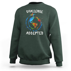 Travel Lover Sweatshirt Challenge Accepted World Map Traveling TS09 Dark Forest Green Printyourwear