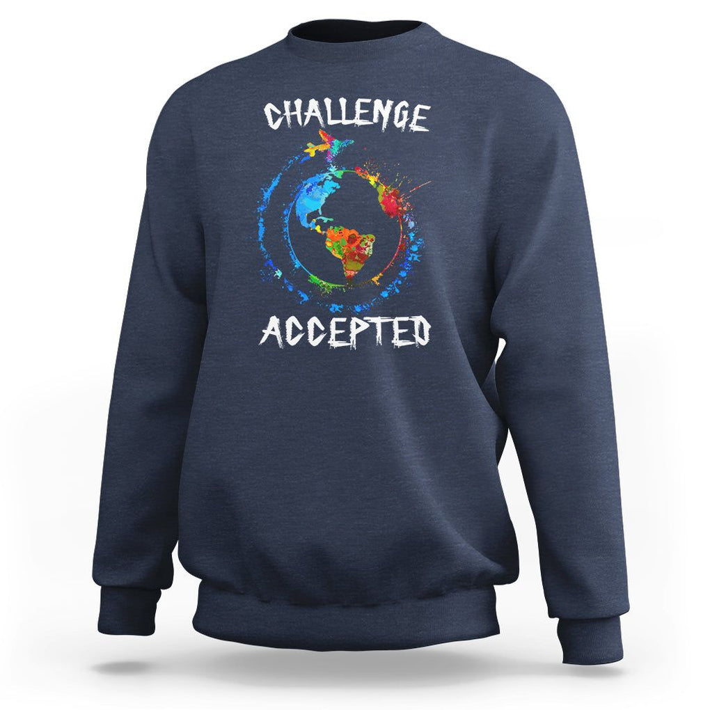 Travel Lover Sweatshirt Challenge Accepted World Map Traveling TS09 Navy Printyourwear