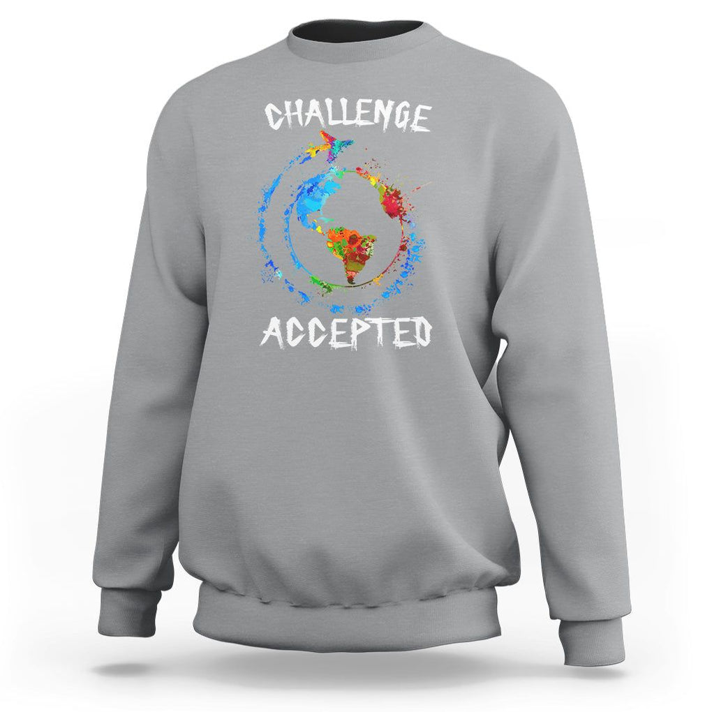 Travel Lover Sweatshirt Challenge Accepted World Map Traveling TS09 Sport Gray Printyourwear