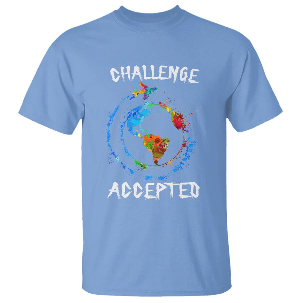 Travel Lover T Shirt Challenge Accepted World Map Traveling TS09 Carolina Blue Printyourwear