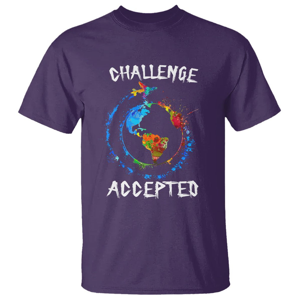 Travel Lover T Shirt Challenge Accepted World Map Traveling TS09 Purple Printyourwear