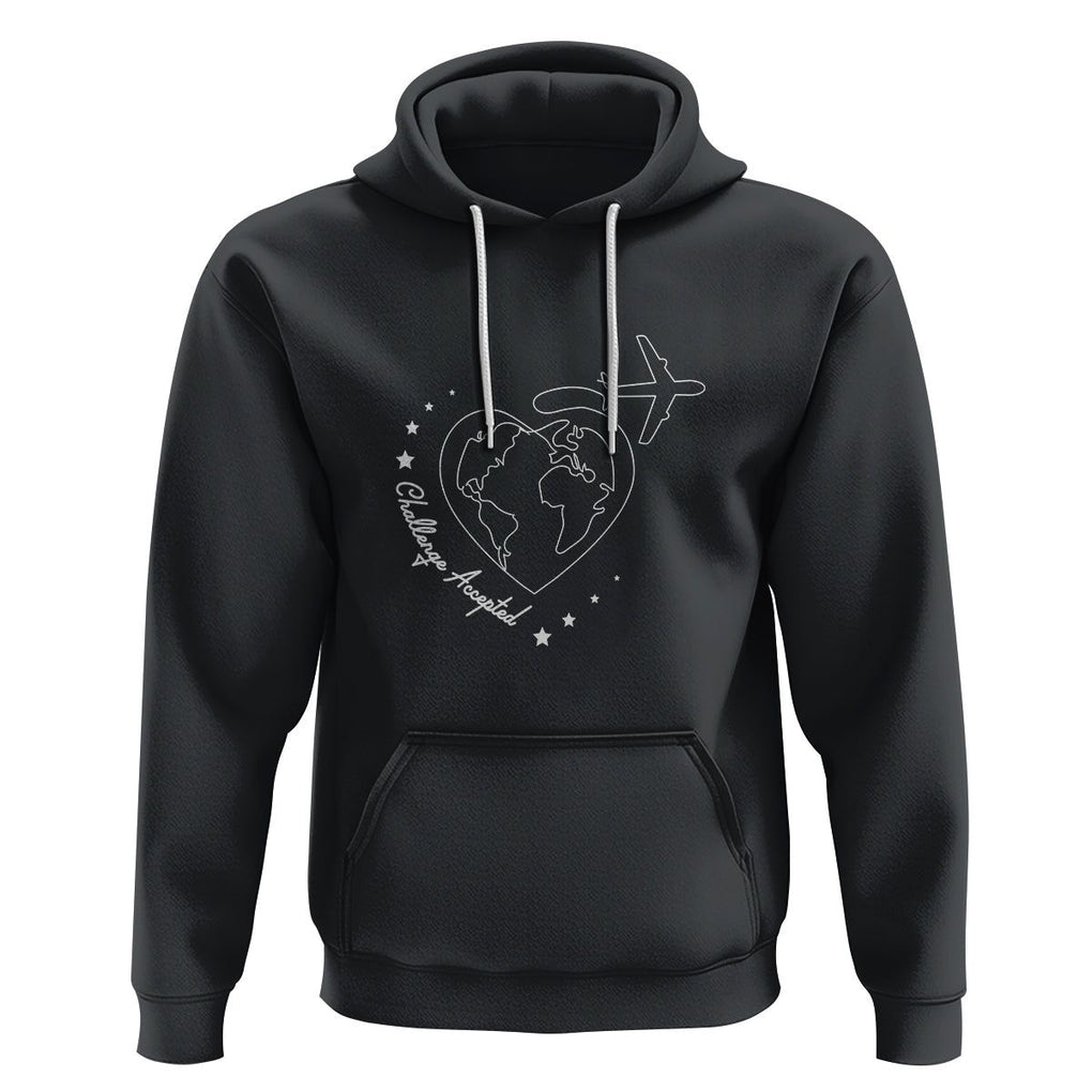 Travel Lover Hoodie Challenge Accepted World Map Traveling TS09 Black Printyourwear
