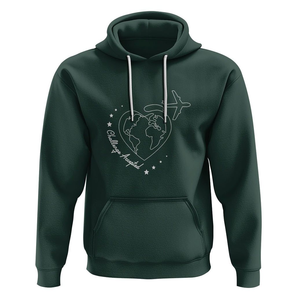 Travel Lover Hoodie Challenge Accepted World Map Traveling TS09 Dark Forest Green Printyourwear