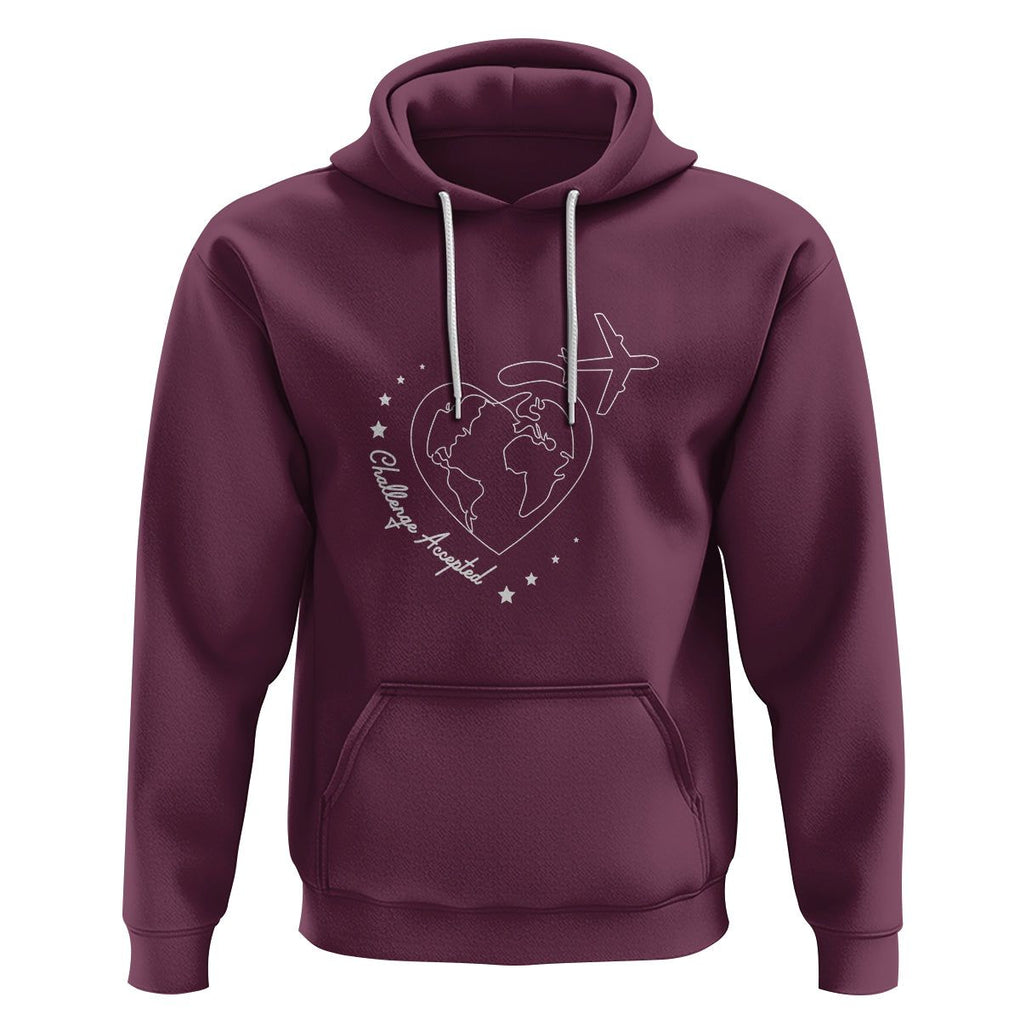 Travel Lover Hoodie Challenge Accepted World Map Traveling TS09 Maroon Printyourwear