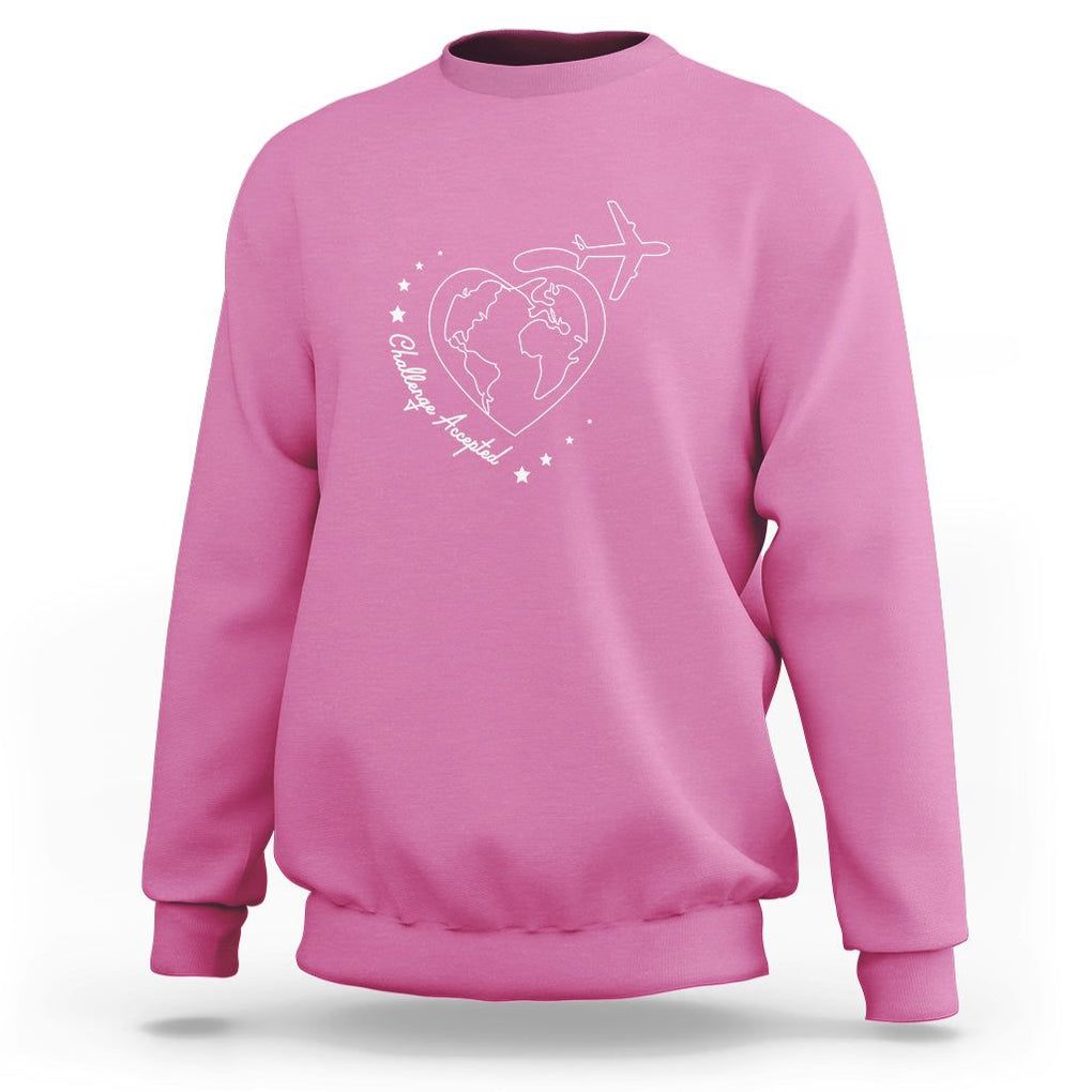 Travel Lover Sweatshirt Challenge Accepted World Map Traveling TS09 Azalea Printyourwear