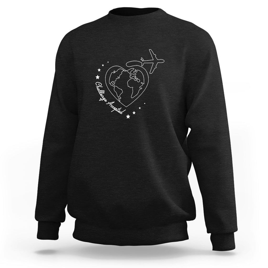 Travel Lover Sweatshirt Challenge Accepted World Map Traveling TS09 Black Printyourwear