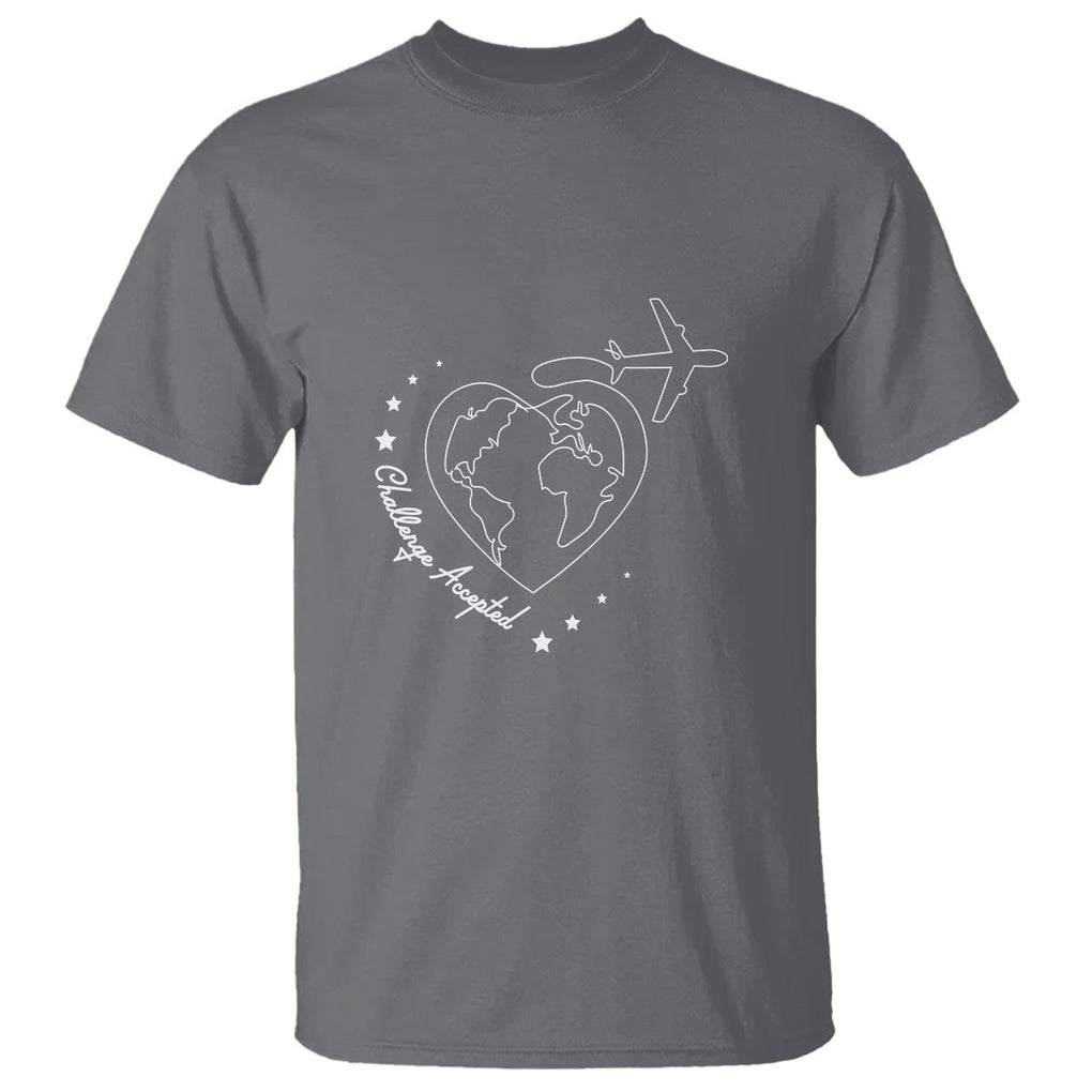 Travel Lover T Shirt Challenge Accepted World Map Traveling TS09 Charcoal Printyourwear